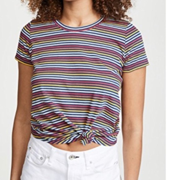 Madewell Tops - Madewell retro rainbow stripe knot-front tee L